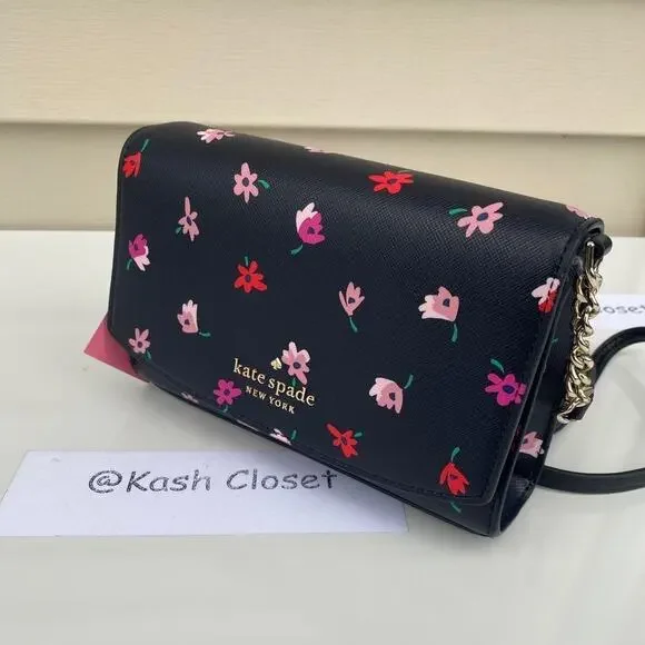 Kate Spade Crossbody Ditsy Buds Small Flap purse Black multi - Picture 2 of 9